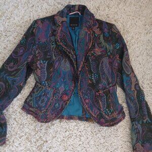 The Limited Paisley Tapestry Wool Blazer Jacket Sz2 Fringe Y2K Grunge Fairy